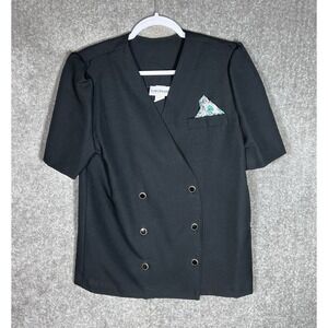 Vintage European Connection Double Breasted‎ Blazer Top Womens Size 14 Black